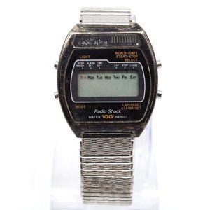Vintage Radio Shack Digital Watch Mens Black Tone Stainless Steel Retro 80's